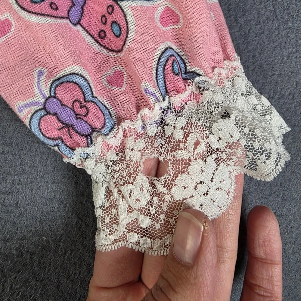 Sleeping Beauty Nightgown Kids Size 10 Pink Butterfly Lace Trim Heart Print
